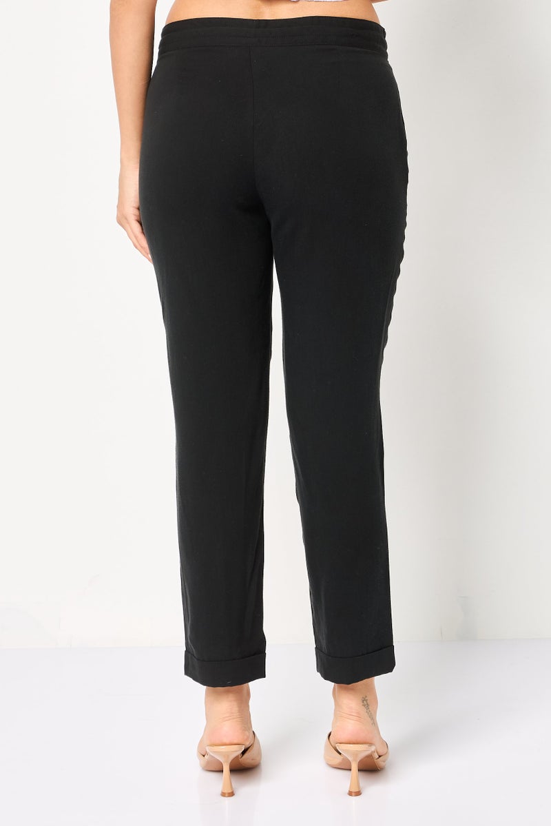 Harmont & Blaine Women Regular Fit Brand Logo Palazzo Pants, Black - Image 4