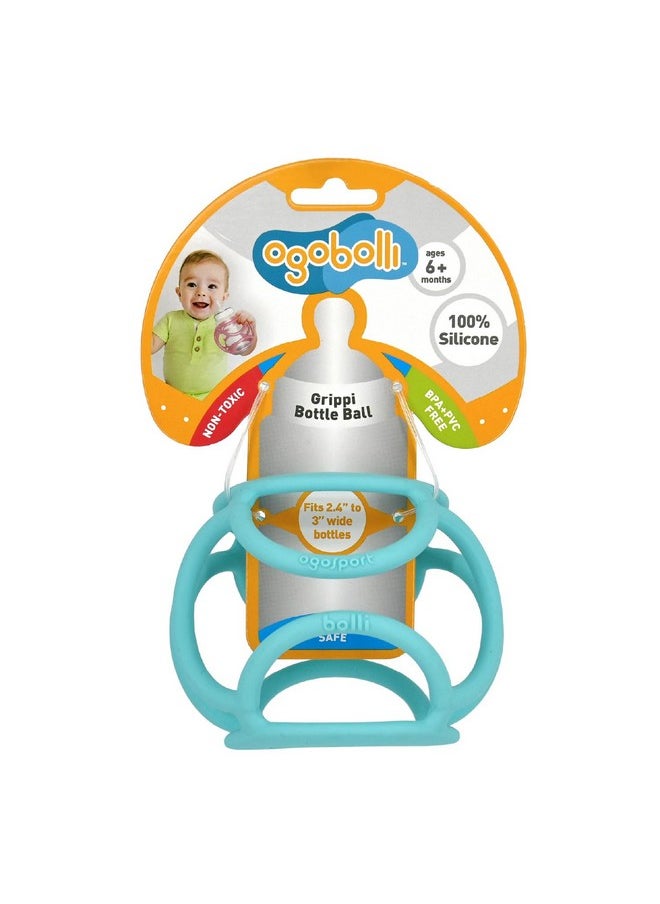 Kids Preferred - Ogobolli Grippi Teether Ring Tactile Sensory Ball And Baby Bottle Holder For Babies & Toddlers - Stretchy, Squishy, Soft, Non-Toxic Silicone - Boys And Girls Age 6+ Months - Blue - Image 1