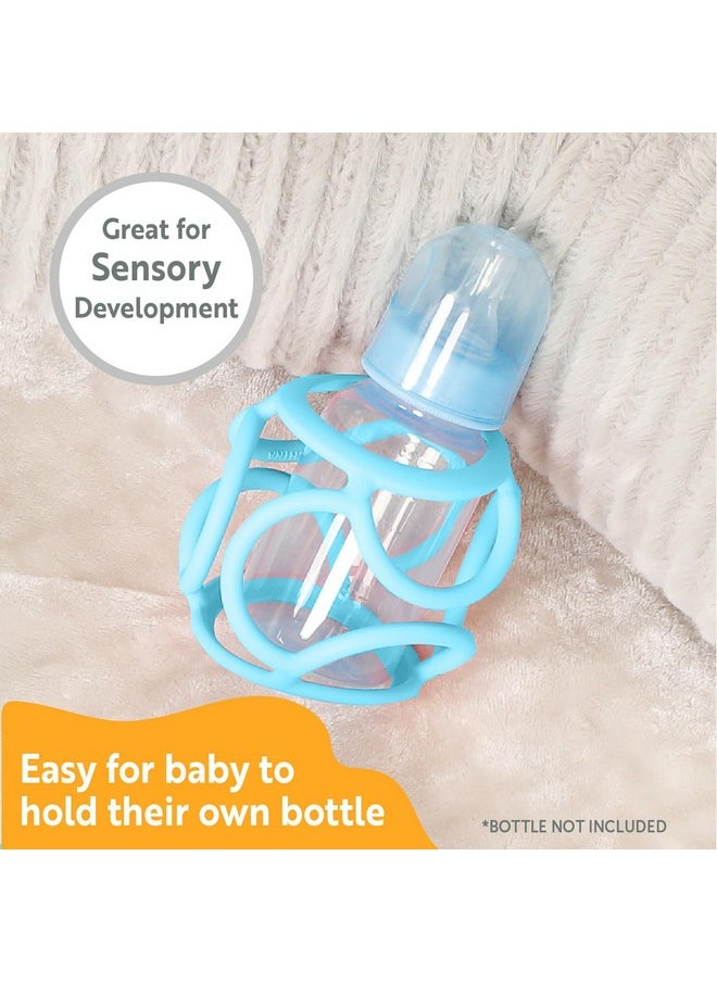Kids Preferred - Ogobolli Grippi Teether Ring Tactile Sensory Ball And Baby Bottle Holder For Babies & Toddlers - Stretchy, Squishy, Soft, Non-Toxic Silicone - Boys And Girls Age 6+ Months - Blue - Image 1