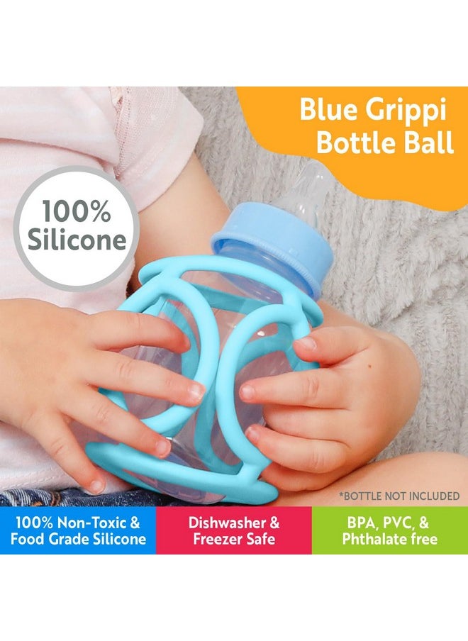 Kids Preferred - Ogobolli Grippi Teether Ring Tactile Sensory Ball And Baby Bottle Holder For Babies & Toddlers - Stretchy, Squishy, Soft, Non-Toxic Silicone - Boys And Girls Age 6+ Months - Blue - Image 1