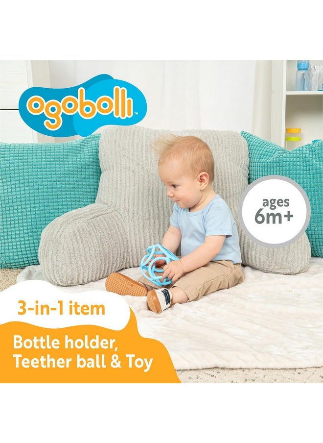 Kids Preferred - Ogobolli Grippi Teether Ring Tactile Sensory Ball And Baby Bottle Holder For Babies & Toddlers - Stretchy, Squishy, Soft, Non-Toxic Silicone - Boys And Girls Age 6+ Months - Blue - Image 1