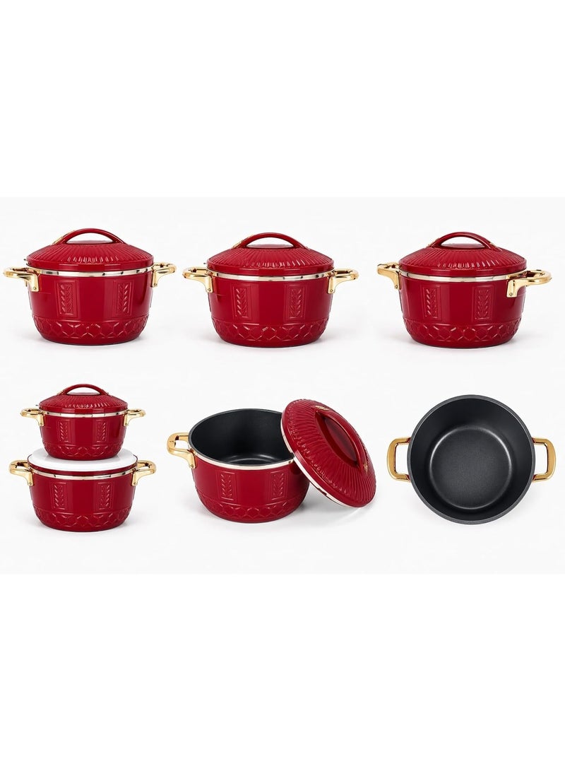 Non Stick Cooking Pot Set with Lids, Red Kitchen Cookware Set with Gold Tone Handles, Multi Size Sauce Pots for Home Cooking - Image 2