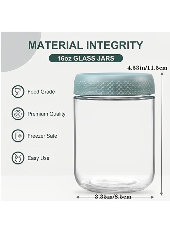 Beauenty 6-Pack 16 oz Overnight Oats Jars with Airtight Lids,Glass Food Storage Containers,Airtight Glass Tupperware Sets with Lids,Mason Jars for Snacks,Yogurt,Spices,and More  - Image 2