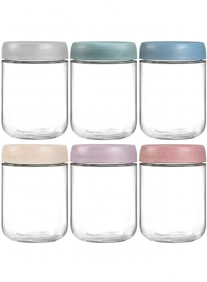 بيوينتي مجموعة 6 16 أوقية لجرار الشوفان الليلي مع أغطية مانعة للهواء، حاويات تخزين الطعام الزجاجية، مجموعات طعام زجاجية مانعة للهواء مع أغطية، جرار ميسون للوجبات الخفيفة واللبن الزبادي والتوابل وغيرها. - Image 1