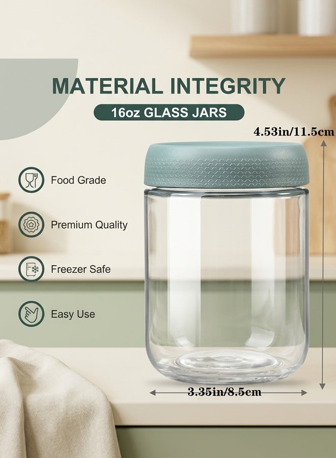 بيوينتي مجموعة 6 16 أوقية لجرار الشوفان الليلي مع أغطية مانعة للهواء، حاويات تخزين الطعام الزجاجية، مجموعات طعام زجاجية مانعة للهواء مع أغطية، جرار ميسون للوجبات الخفيفة واللبن الزبادي والتوابل وغيرها. - Image 2