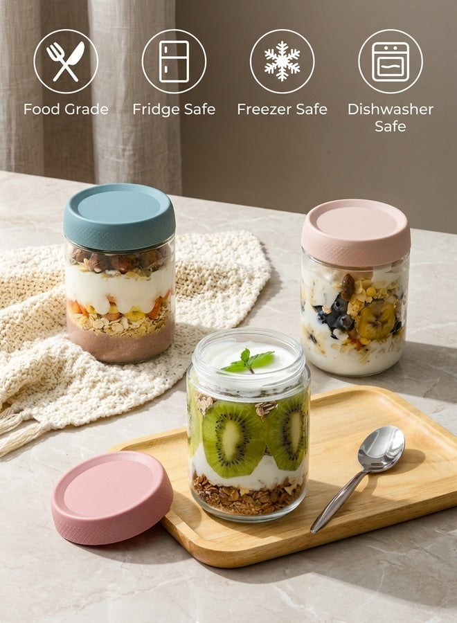 بيوينتي مجموعة 6 16 أوقية لجرار الشوفان الليلي مع أغطية مانعة للهواء، حاويات تخزين الطعام الزجاجية، مجموعات طعام زجاجية مانعة للهواء مع أغطية، جرار ميسون للوجبات الخفيفة واللبن الزبادي والتوابل وغيرها. - Image 3