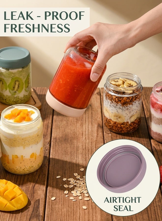 بيوينتي مجموعة 6 16 أوقية لجرار الشوفان الليلي مع أغطية مانعة للهواء، حاويات تخزين الطعام الزجاجية، مجموعات طعام زجاجية مانعة للهواء مع أغطية، جرار ميسون للوجبات الخفيفة واللبن الزبادي والتوابل وغيرها. - Image 4