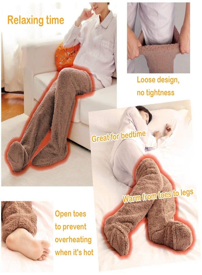 Wanheart Over Knee Fuzzy Socks, Plush Slipper Stockings, Cozy Long Leg Warmers for Men & Women, Winter Home & Sleeping Socks(LightCoral) - Image 4