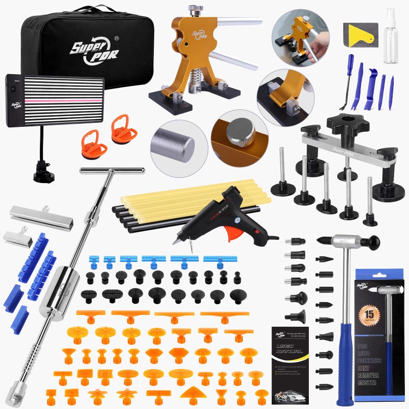 Super PDR Paintless Dent Repair Kit Dent Puller Kit Car Dent Removal Tools with Dent Lifter Bridge Puller Slide Hammer 2 in 1 TType Slide Hammer for Repair Door Ding Creases and Hail Damage - Image 3