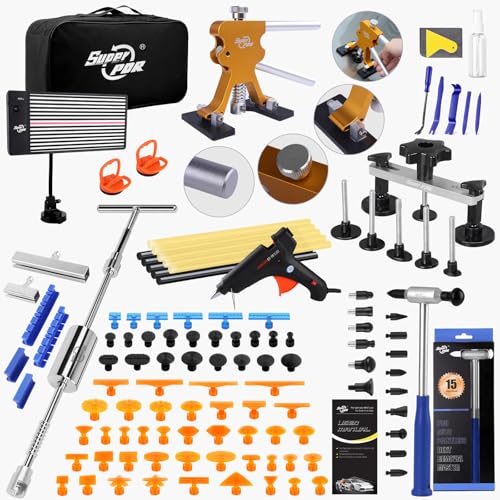 Super PDR Paintless Dent Repair Kit Dent Puller Kit Car Dent Removal Tools with Dent Lifter Bridge Puller Slide Hammer 2 in 1 TType Slide Hammer for Repair Door Ding Creases and Hail Damage - Image 1