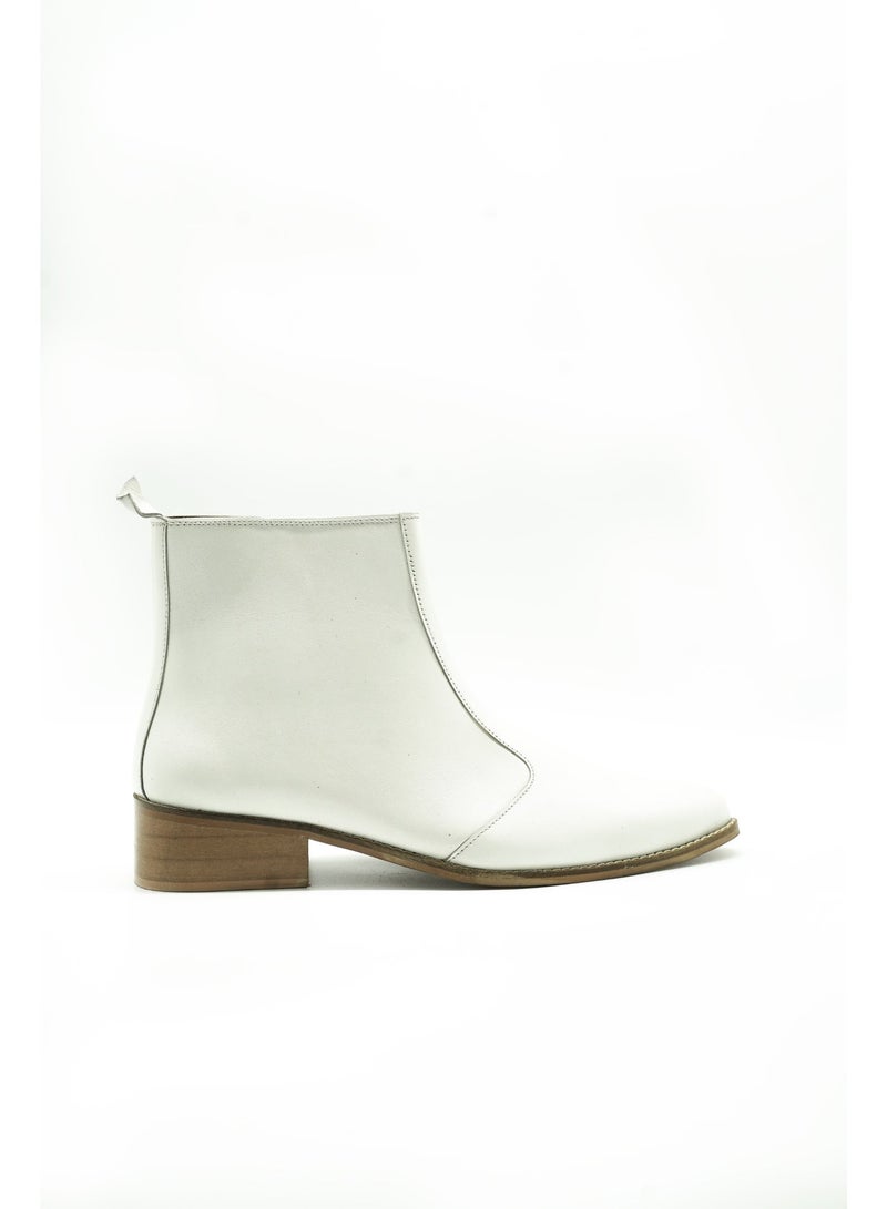 Brenvick Men's Pointed-Toe Chelsea Boots - Vittorio Style, White Leather with Side Zipper - Image 1