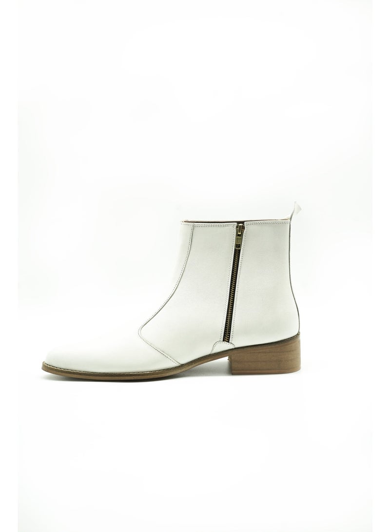 Brenvick Men's Pointed-Toe Chelsea Boots - Vittorio Style, White Leather with Side Zipper - Image 2