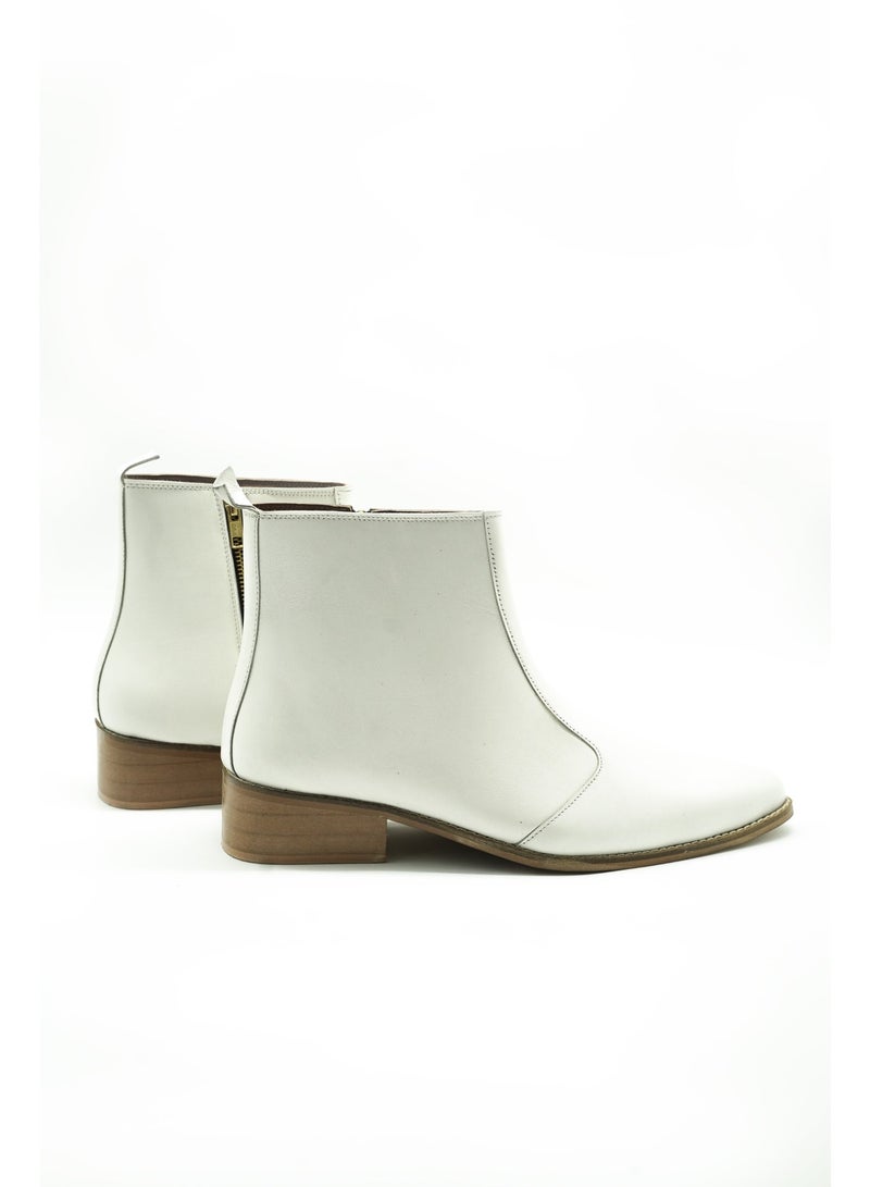 Brenvick Men's Pointed-Toe Chelsea Boots - Vittorio Style, White Leather with Side Zipper - Image 3