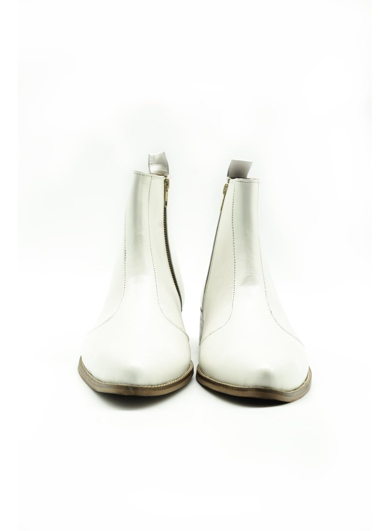 Brenvick Men's Pointed-Toe Chelsea Boots - Vittorio Style, White Leather with Side Zipper - Image 5