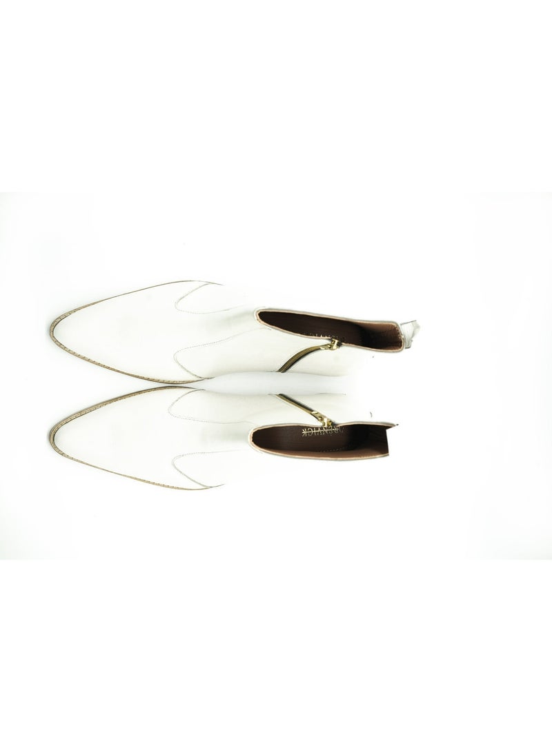 Brenvick Men's Pointed-Toe Chelsea Boots - Vittorio Style, White Leather with Side Zipper - Image 4