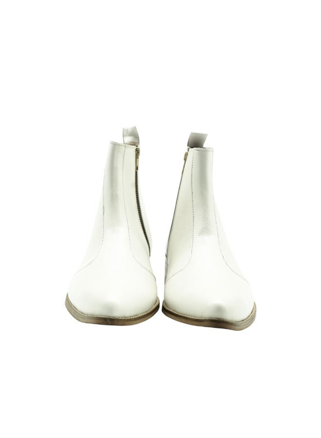 Brenvick Men's Pointed-Toe Chelsea Boots - Vittorio Style, White Leather with Side Zipper - Image 4