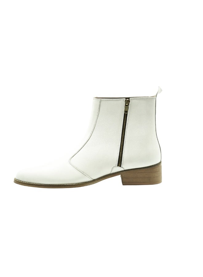 Brenvick Men's Pointed-Toe Chelsea Boots - Vittorio Style, White Leather with Side Zipper - Image 2
