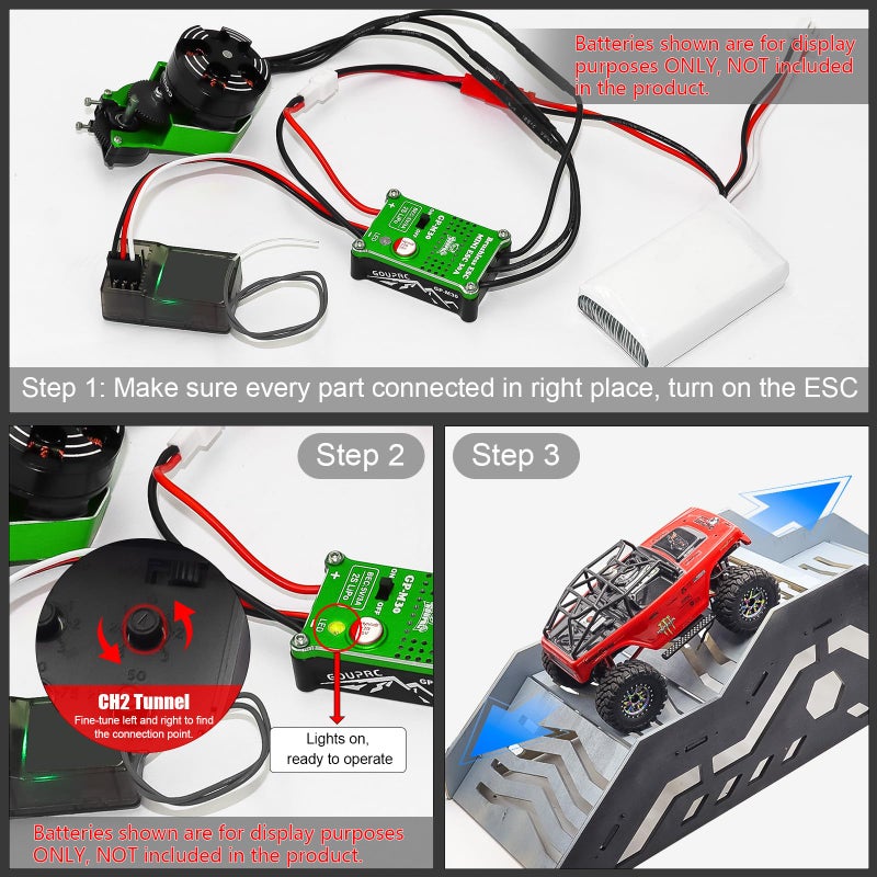 محرك خارجي بدون فرشاة GOUPRC 2204 2400KV مع ناقل حركة و30A Esc صغير بدون فرشاة لجهاز SCX24 للتحكم عن بعد الزاحف المحوري 1/24 أسود وأخضر - Image 4