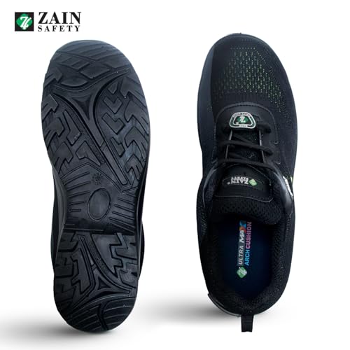 ZAIN Low Ankle Safety Shoes | BIS Approved, Breathable Upper | Lightweight, Sporty Design, Composite Toe | Black | Phantom, Size 8 - Image 5