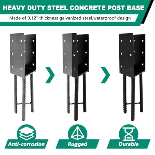 VoTwoofv U-Shape Wet Concrete Post Holder for 4"x4" (Actual 3.5"x3.5") Lumber,Heavy Duty Post Bracket Anchor for Wood Fence,Railing,Pergola (4pack-Matte Black)… - Image 3