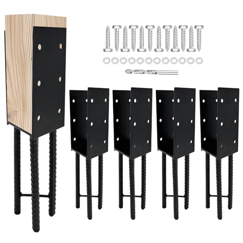 VoTwoofv U-Shape Wet Concrete Post Holder for 4"x4" (Actual 3.5"x3.5") Lumber,Heavy Duty Post Bracket Anchor for Wood Fence,Railing,Pergola (4pack-Matte Black)… - Image 1