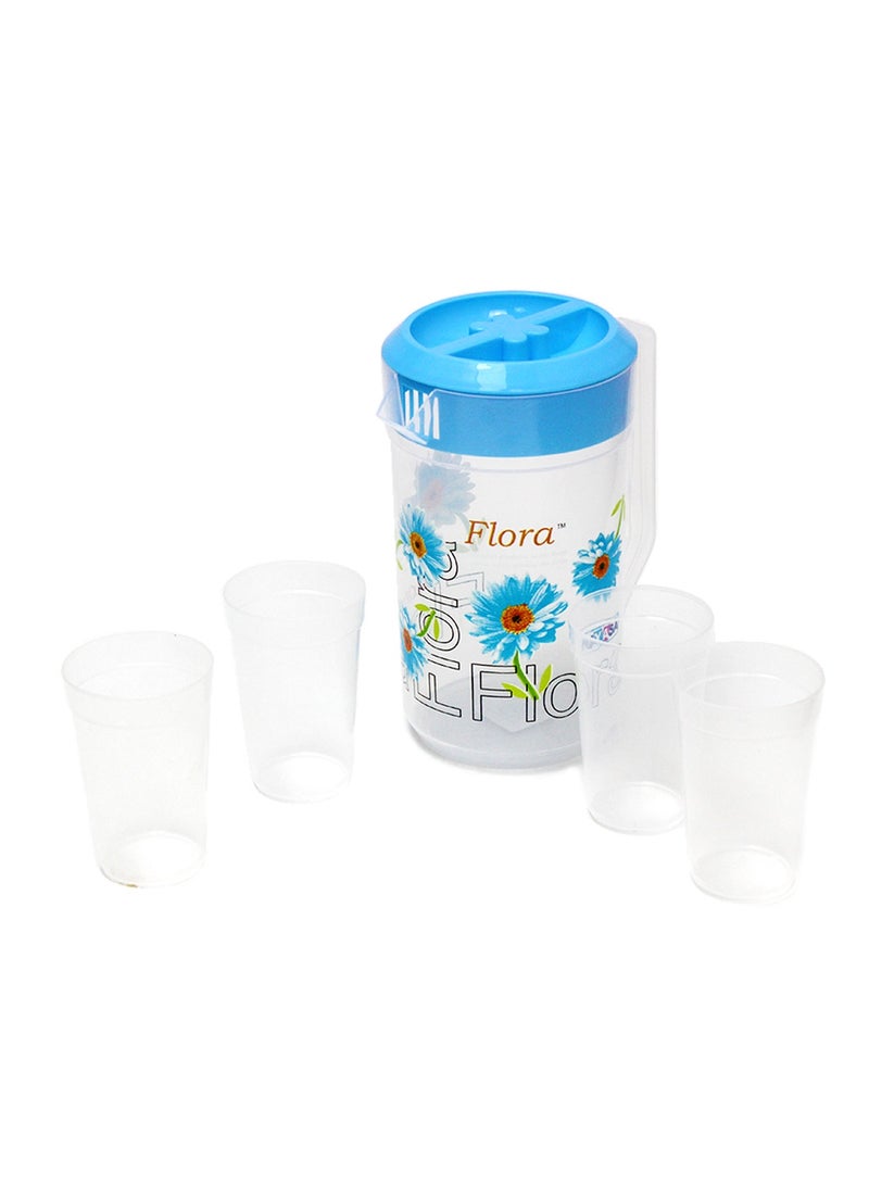 NAYASA 2.5L Plastic Water Jug and Pitcher Set with 4 Clear Drink Tumblers Featuring Floral Design for Iced Tea Lemonade and Cold Beverages Indoor Outdoor Use - Image 2