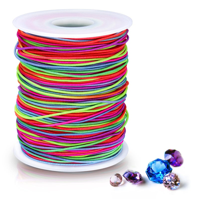 Alyvisun 1mm x 100m Rainbow Elastic String for Bracelets Durable Bracelet StringSuitable for DIY Jewelry Making Bracelets Necklaces Crafts Decorations Corloful