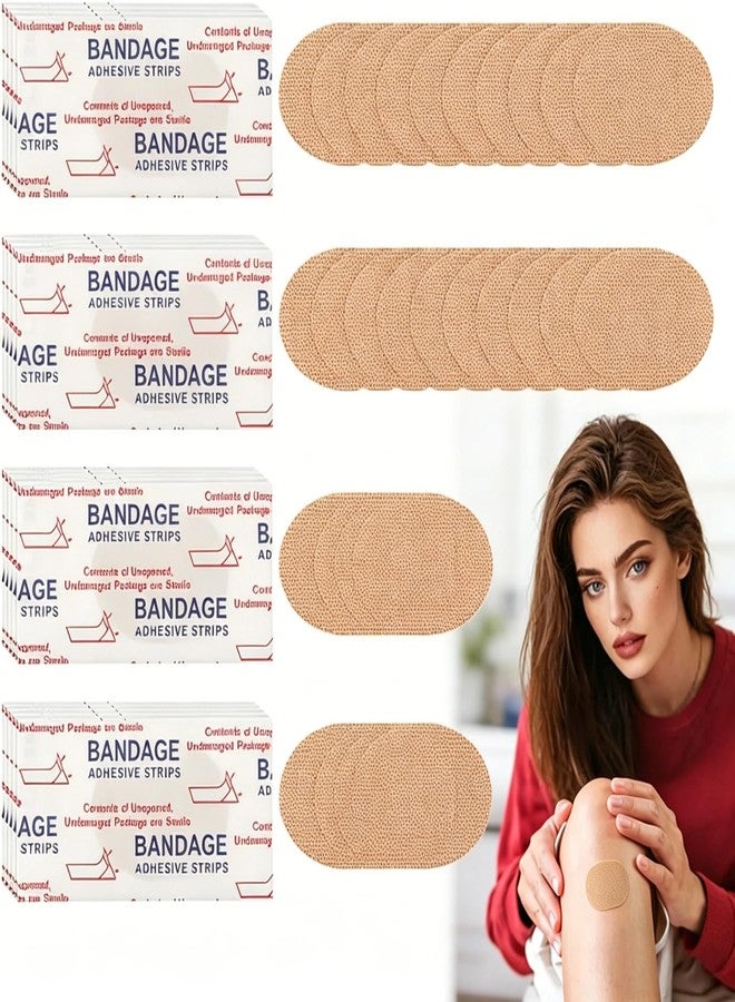 VOSCHOIX 50pcs Oval Flexible Fabric Bandages, 1.18in x 0.98in Breathable Adhesive Circular Spot Bandage with Non Stick Pad for Skin Wound Care Knuckle Protection - Image 1