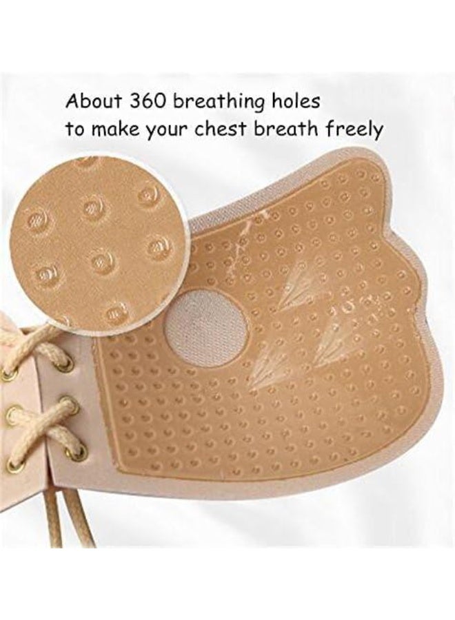 Silicone Adhesive Bra With Adjustable Drawstring For Women And Girls - Push up Strapless Backless Silicone/Fabric Invisible Bra for Women Reusable (Size: D) (Beige) - Image 3