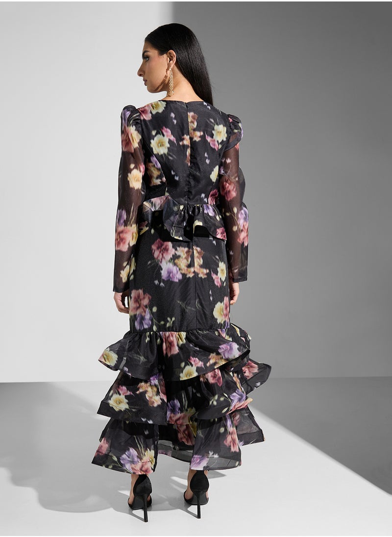 True Decadence - Floral Print V-Neck Dress - Image 1