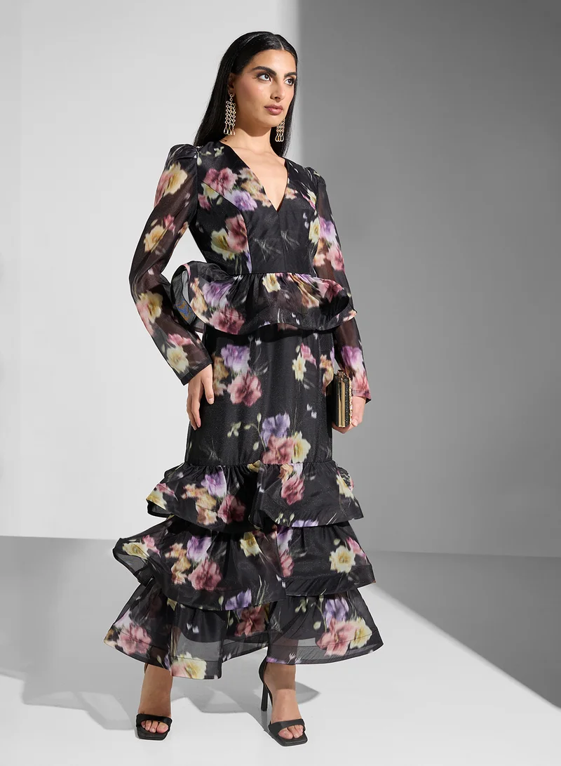 True Decadence Floral Ruffle Maxi Dress