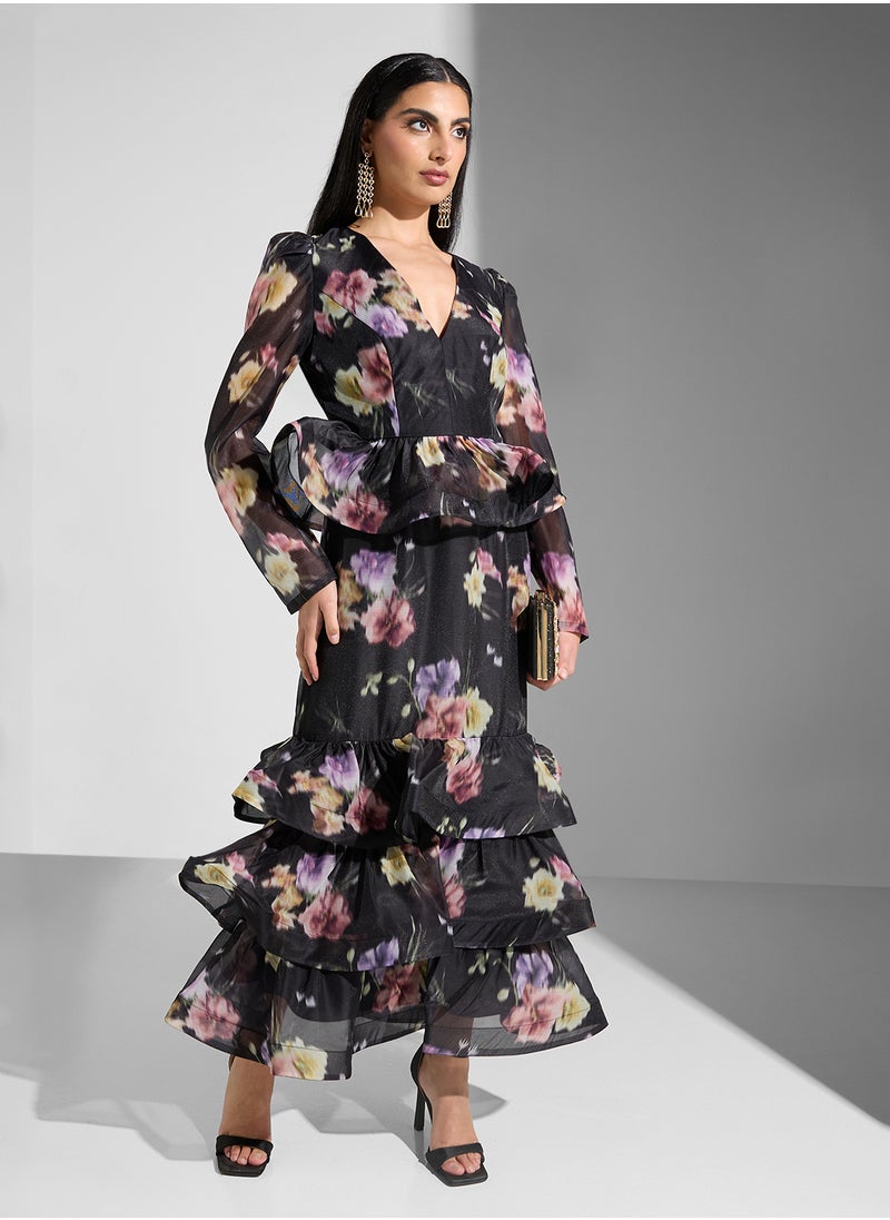 True Decadence - Floral Print V-Neck Dress - Image 1