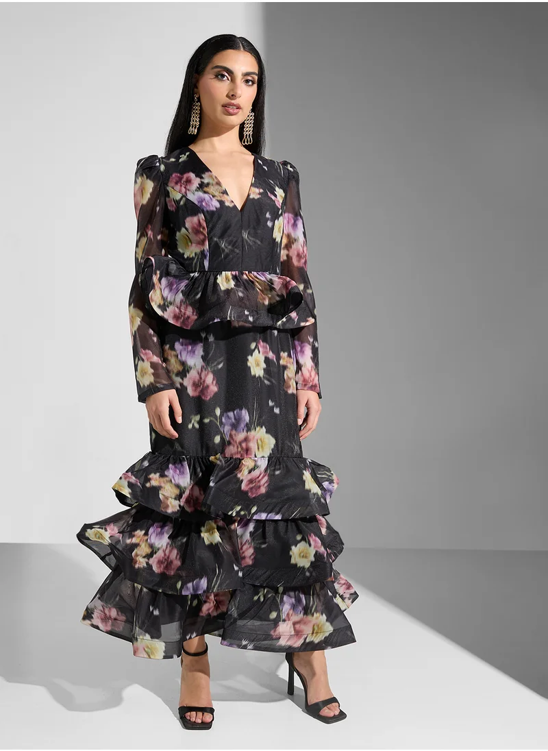 True Decadence Floral Print V-Neck Dress