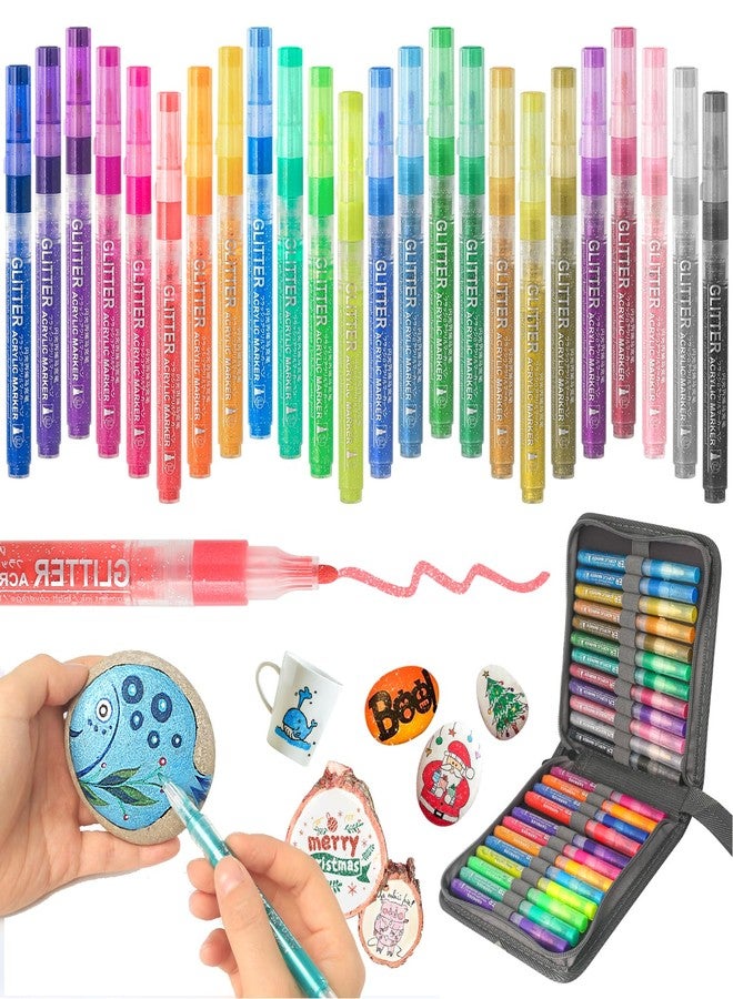 ZSCM 24-Color Glitter Acrylic Marker Pen, Glitter Metallic Shimmer Marker, Water-based Ink Glitter Pens for Rocks Egg DIY Crafts Making - Image 1