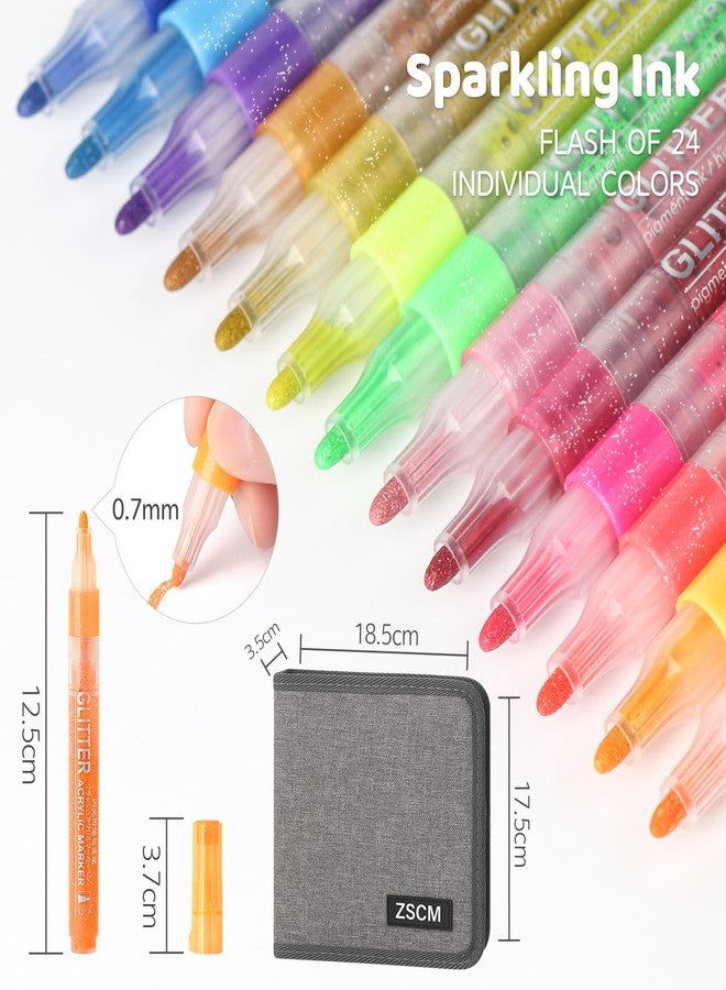 ZSCM 24-Color Glitter Acrylic Marker Pen, Glitter Metallic Shimmer Marker, Water-based Ink Glitter Pens for Rocks Egg DIY Crafts Making - Image 4