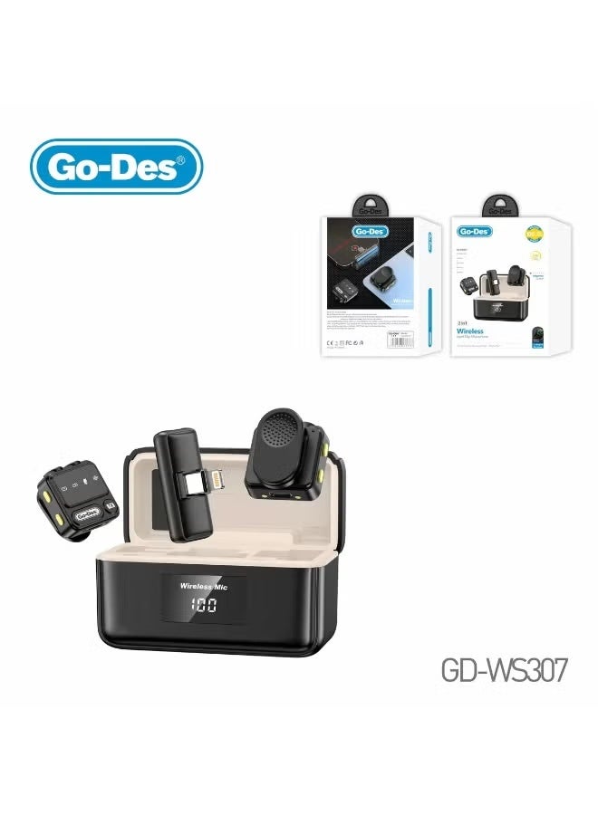 GO-DES GD-WS307 2-in-1 Wireless Lapel Clip Microphone with U-Shaped Receiver - Image 3