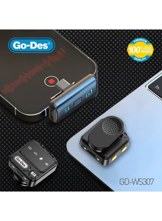 GO-DES GD-WS307 2-in-1 Wireless Lapel Clip Microphone with U-Shaped Receiver - Image 2