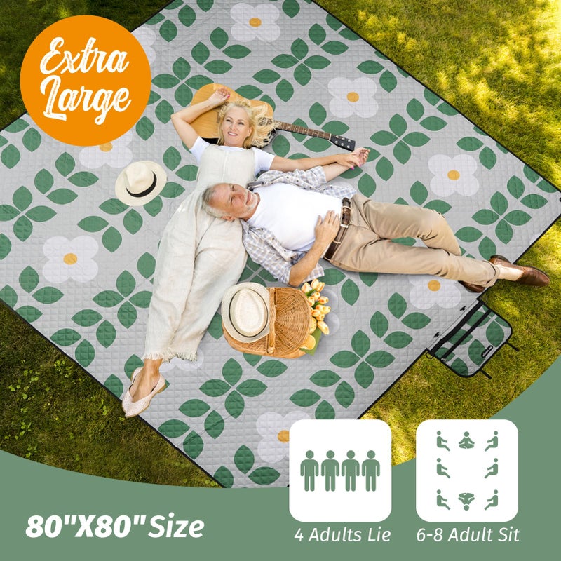 WICKERLAND Picnic Blankets Extra Large - Beach Blanket Waterproof Sandproof with Shoulder Strap, Machine Washable, Outdoor Blanket with Stakes for Grass Concert, Park, Lawn,Travel,Spring Summer.Green - Image 5
