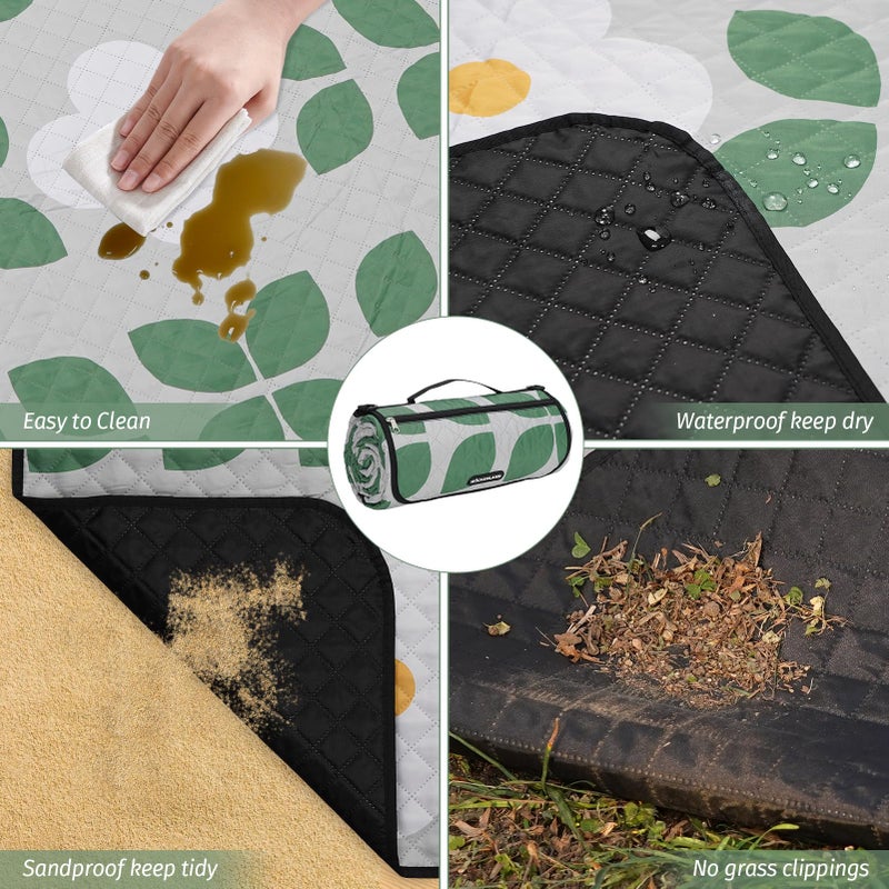 WICKERLAND Picnic Blankets Extra Large - Beach Blanket Waterproof Sandproof with Shoulder Strap, Machine Washable, Outdoor Blanket with Stakes for Grass Concert, Park, Lawn,Travel,Spring Summer.Green - Image 3