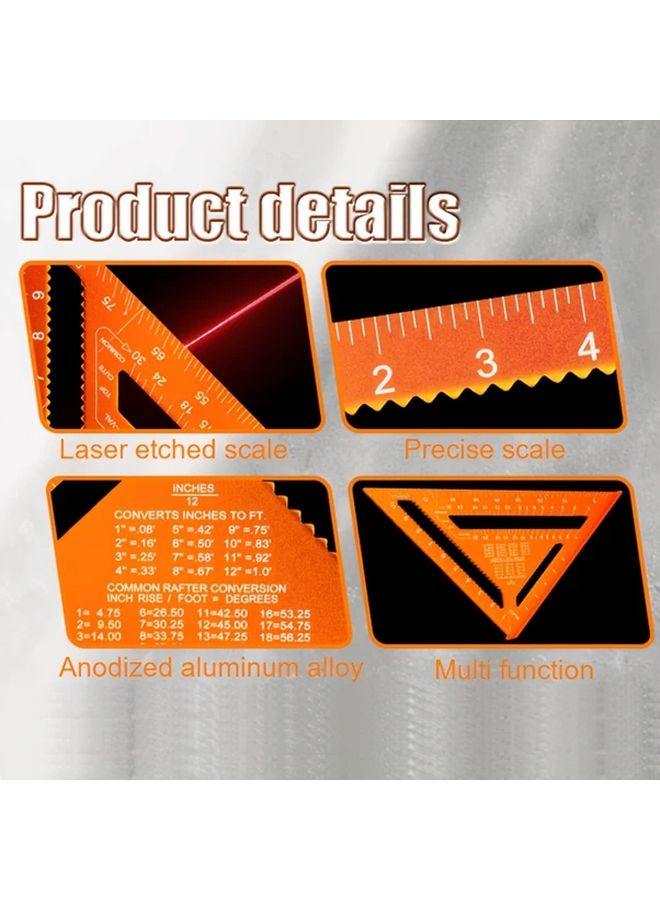 7 Inch Black Aluminum Alloy Woodworking Square Digital Display Precision Ruler - Image 5