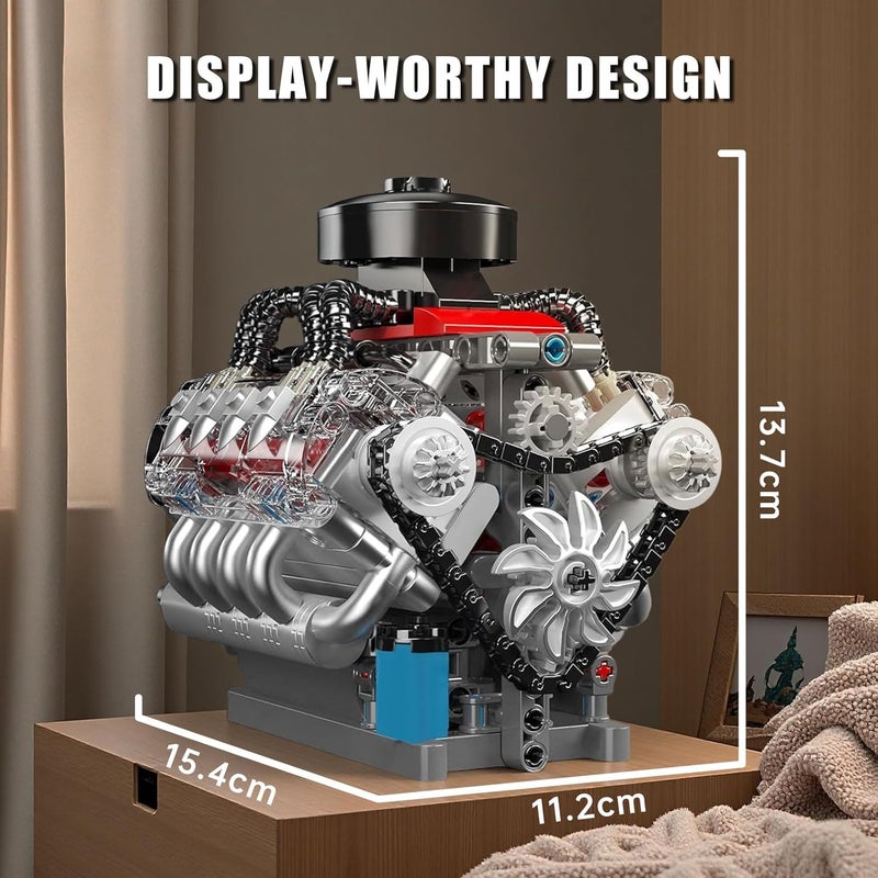 mould king 10171 V8 Engine Model Kit That Works,8 Cylinder Engine with Motor,Car Collectiblesfor Adults, Building Blocks Kit for Boys and Girls (487 PCS) - Image 3