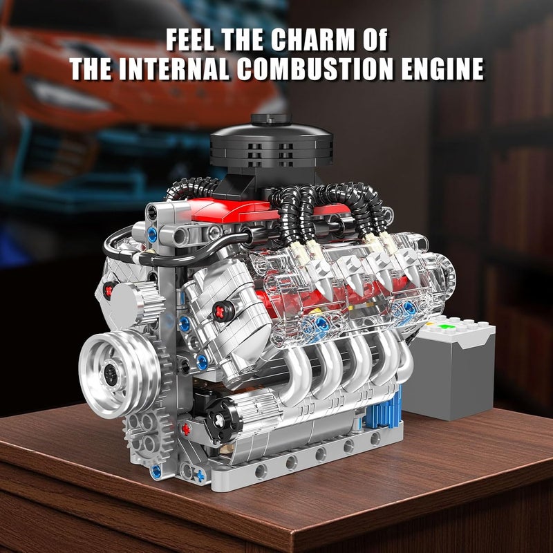 mould king 10171 V8 Engine Model Kit That Works,8 Cylinder Engine with Motor,Car Collectiblesfor Adults, Building Blocks Kit for Boys and Girls (487 PCS) - Image 5