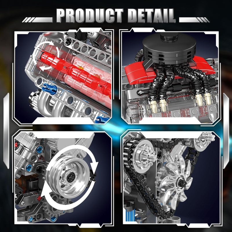 mould king 10171 V8 Engine Model Kit That Works,8 Cylinder Engine with Motor,Car Collectiblesfor Adults, Building Blocks Kit for Boys and Girls (487 PCS) - Image 4