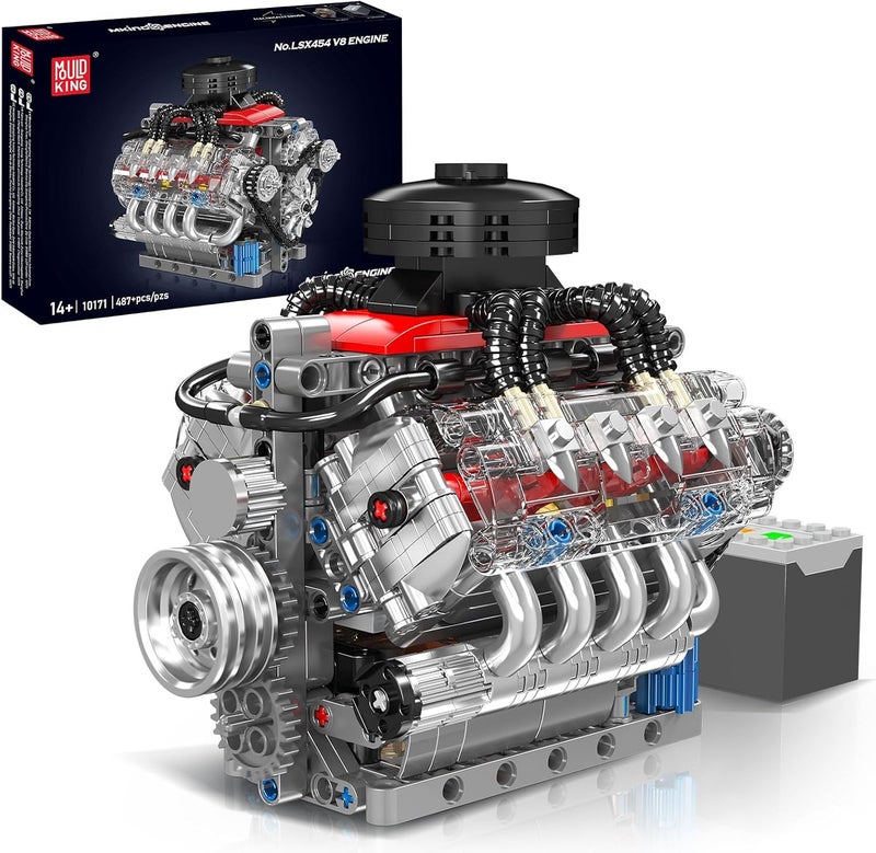 mould king 10171 V8 Engine Model Kit That Works,8 Cylinder Engine with Motor,Car Collectiblesfor Adults, Building Blocks Kit for Boys and Girls (487 PCS) - Image 1