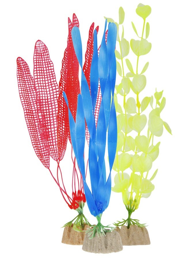 GloFish Fluorescent Plant Multipack 3 Count, Contains Medium Yellow, Large Orange, Large Blue Artificial Aquarium Plants - Image 1