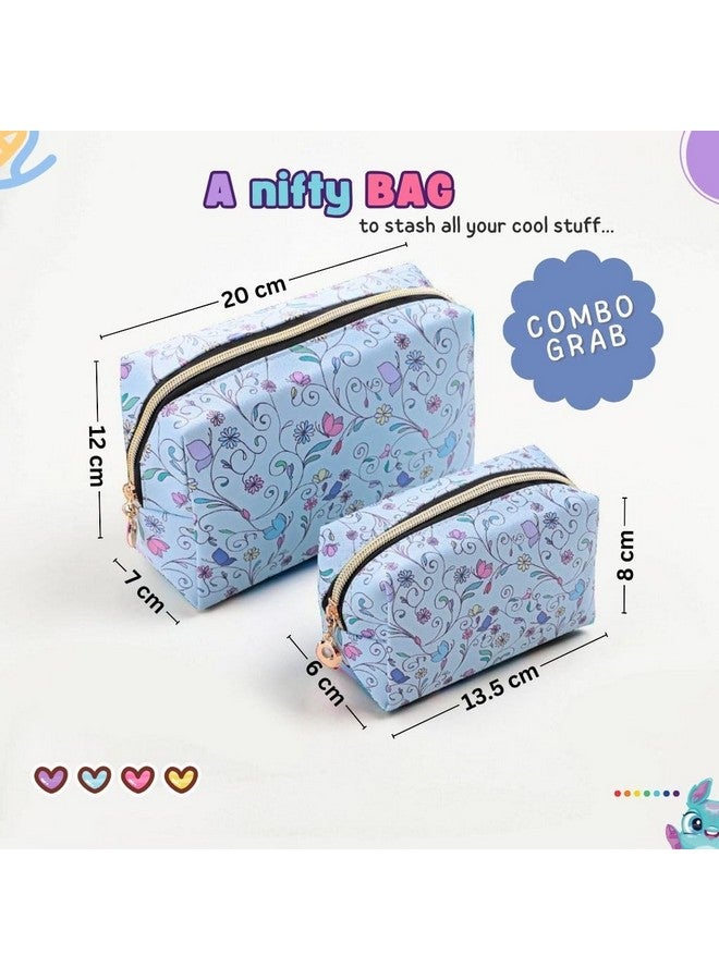 Tinker Squad Cute Floral Makeup Cosmetic Pouch Organizer Kit for Girls Women | Travel Makeup Purse Cosmetic Organizer | Makeup Bag Travel Essentials Pouches | Make up Organiser Cute Pouch (Set of 2) - Image 3