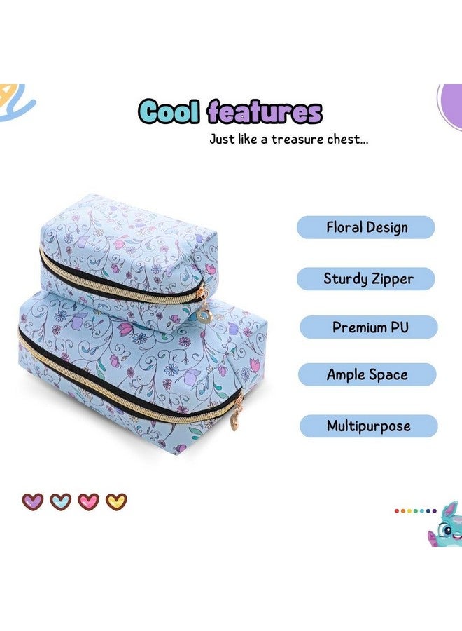 Tinker Squad Cute Floral Makeup Cosmetic Pouch Organizer Kit for Girls Women | Travel Makeup Purse Cosmetic Organizer | Makeup Bag Travel Essentials Pouches | Make up Organiser Cute Pouch (Set of 2) - Image 4