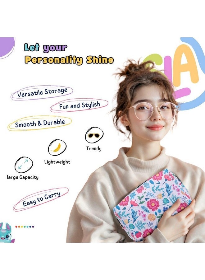 Tinker Squad Cute Floral Makeup Cosmetic Pouch Organizer Kit for Girls Women | Travel Makeup Purse Cosmetic Organizer | Makeup Bag Travel Essentials Pouches | Make up Organiser Cute Pouch (Set of 2) - Image 5