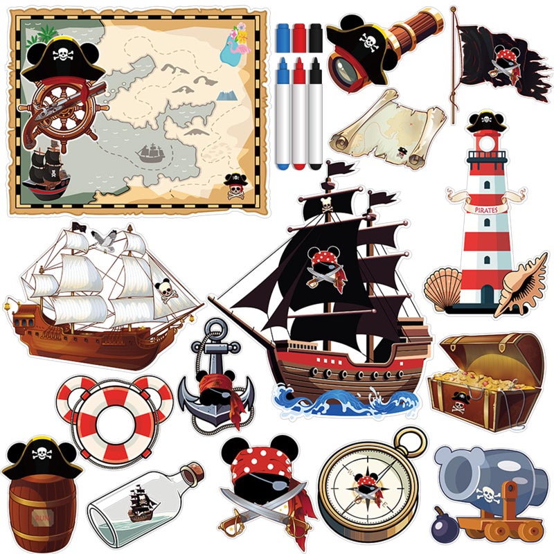 RiVolTa Cruise Door Magnets Decorations - 16 PCs Mouse Pirate Captain Ship Cabin Stateroom Sea Navigation Accessories Anchor Funny Magnetic Stickers with Pens for Party Carnival Holiday Whiteboard Car - Image 1