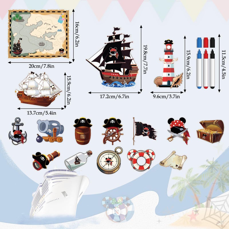 RiVolTa Cruise Door Magnets Decorations - 16 PCs Mouse Pirate Captain Ship Cabin Stateroom Sea Navigation Accessories Anchor Funny Magnetic Stickers with Pens for Party Carnival Holiday Whiteboard Car - Image 2